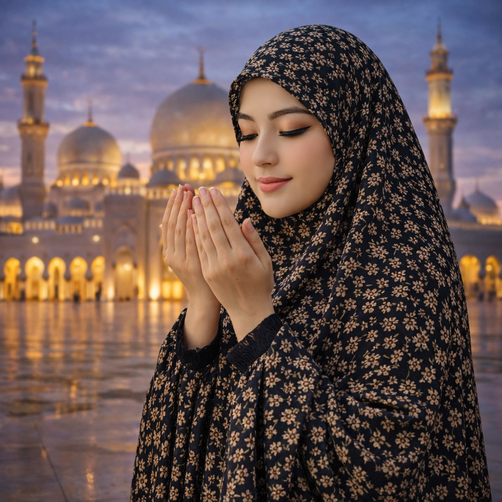 Stitched Namaz Chadar with Sleeves – Breathable Swiss Cotton Muslim Prayer Chadar for Women & Girls (Random Print)