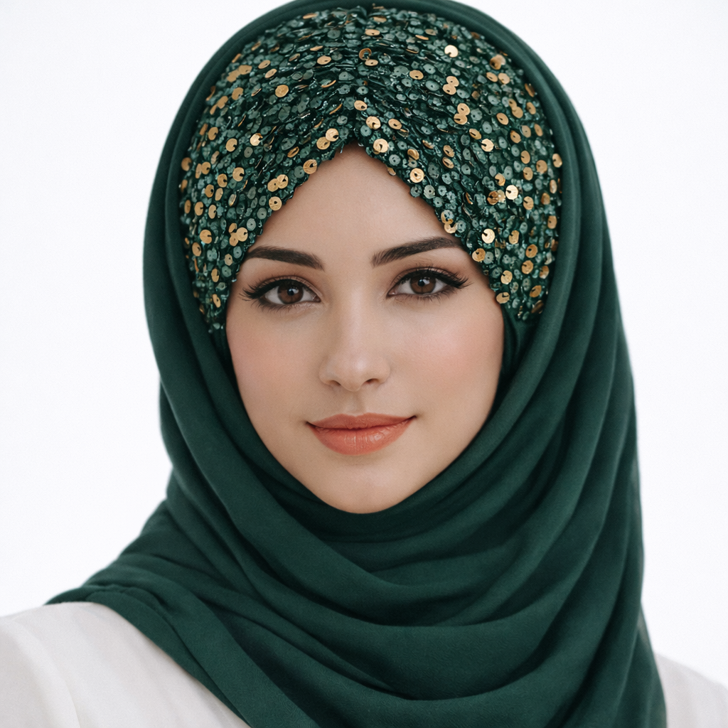 Shining Star Fancy Ready to Wear Hijab – Emerald Green | Luxury Wedding Wear