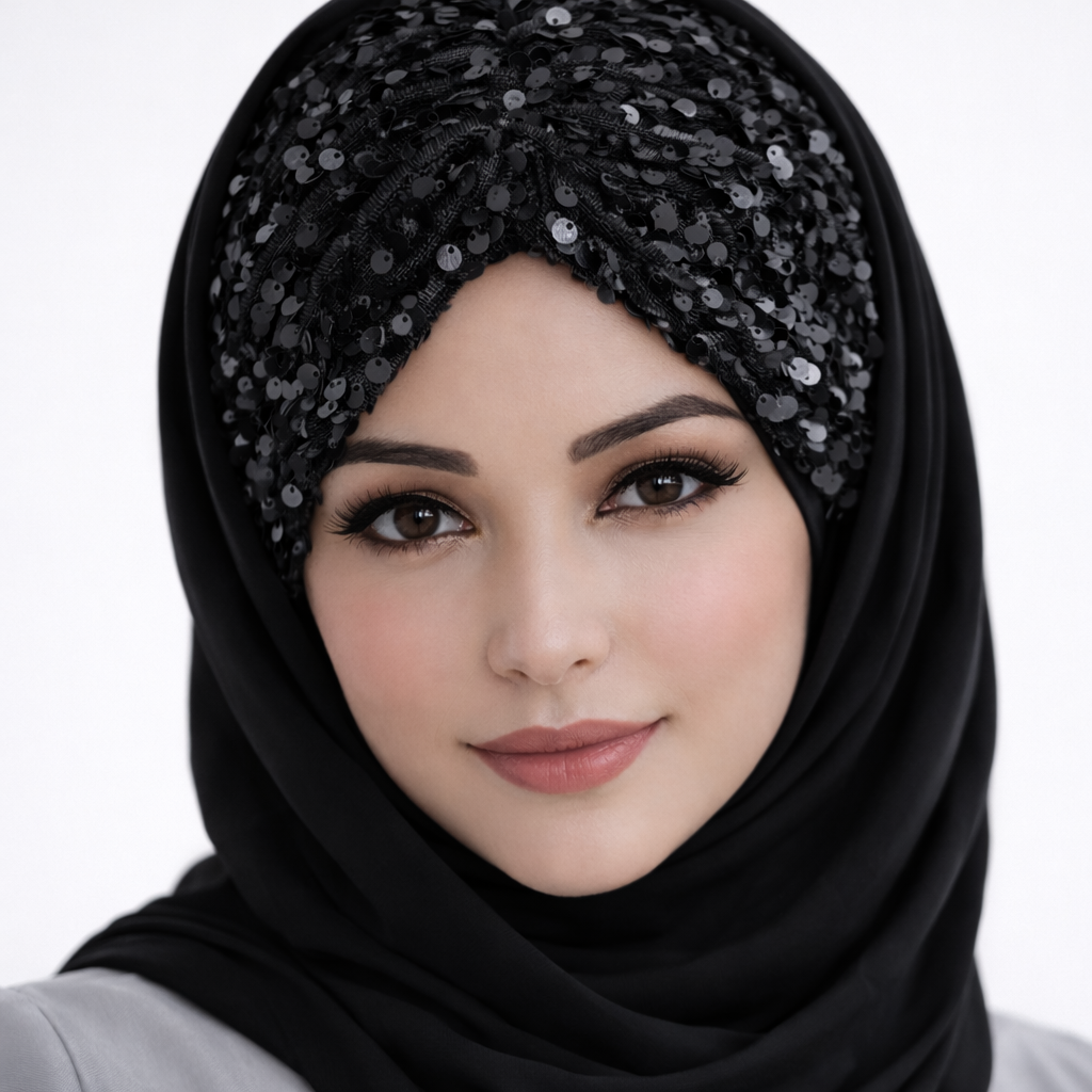 Shining Star Fancy Ready-to-Wear Hijab Perfect for Wedding & Party Wear (Black Color)