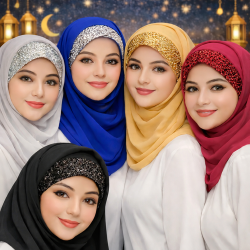 Instant Chiffon Hijab with Attached Under Cap – Party & Event Ready Modest Wear Maroon  Color