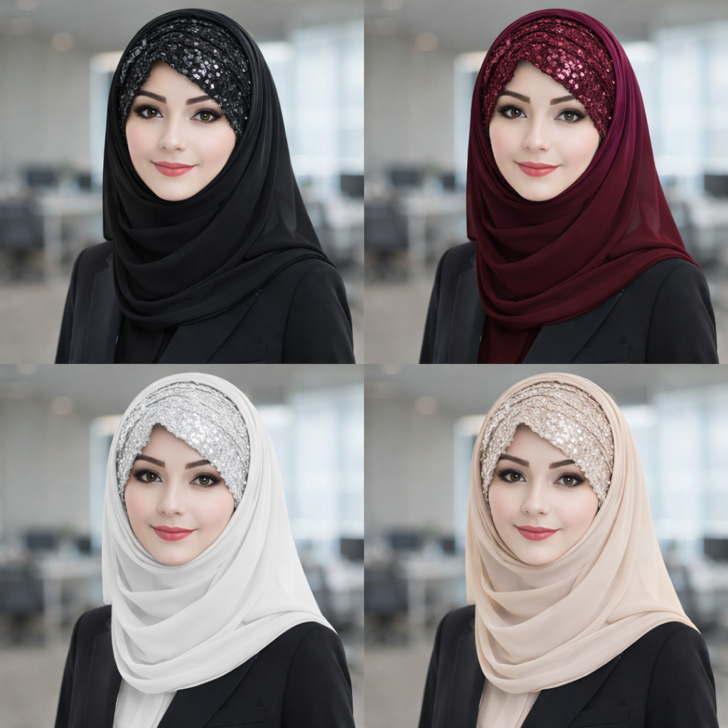 Shining Star Fancy Ready-to-Wear Hijab Perfect for Wedding & Party Wear (Black Color)