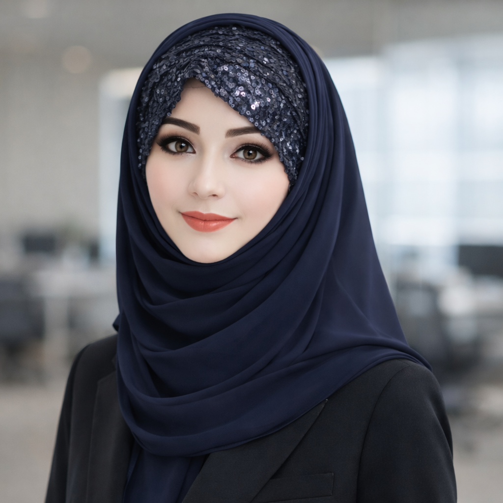 Shining Star Fancy Ready-to-Wear Hijab Perfect for Wedding & Party Wear (Black Color)