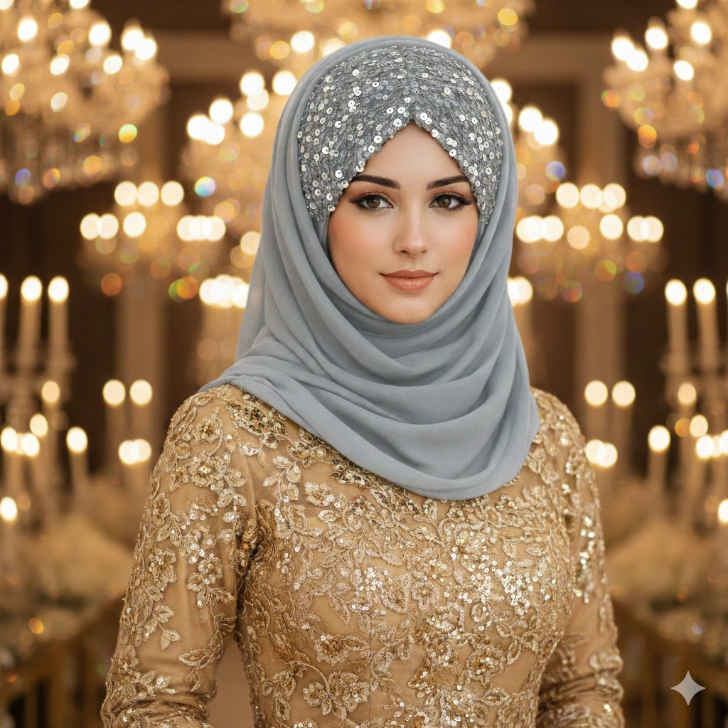 Shining Star Fancy Ready to Wear Hijab – Pearl Grey | Luxury Party & Formal Wear
