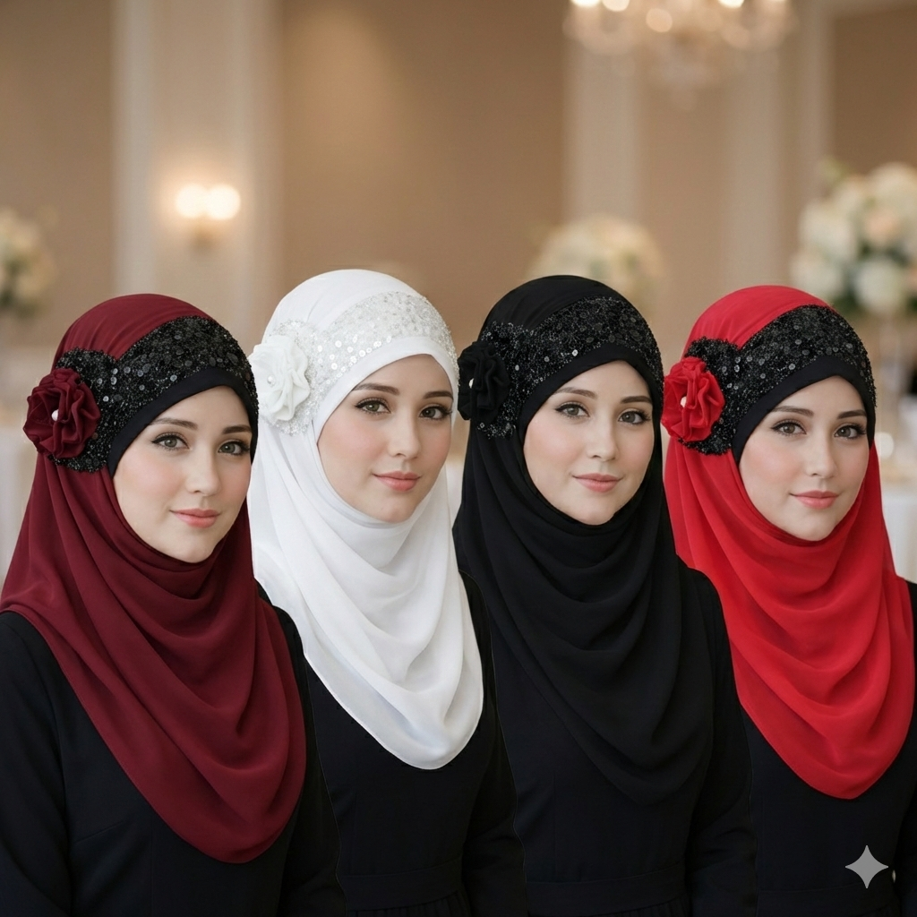 Noor-e-Elegance – Pure White Luxury Hijab (Party Wear Ready to Wear Hijab)