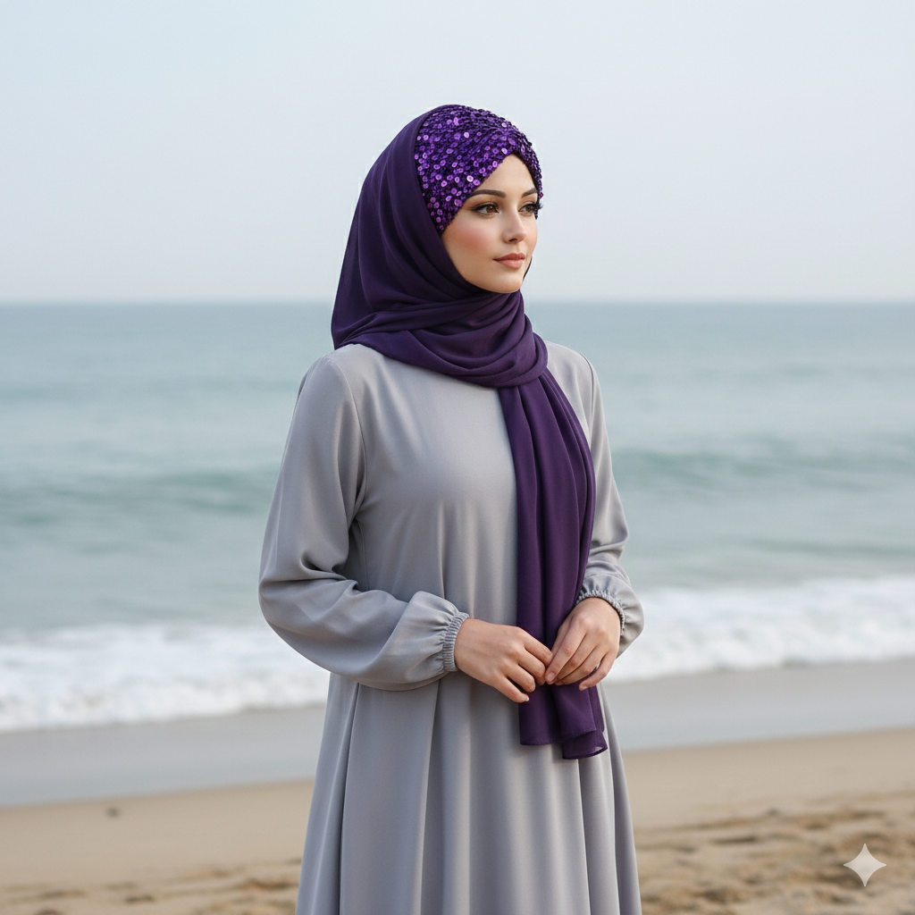 Shining Star Fancy Ready to Wear Hijab – Soft Lavender | Luxury Party Hijab