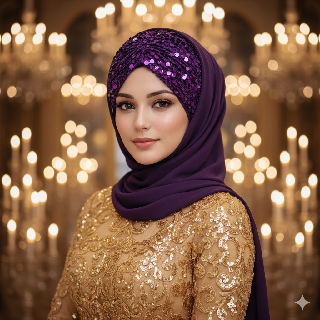 Shining Star Fancy Ready to Wear Hijab – Soft Lavender | Luxury Party Hijab