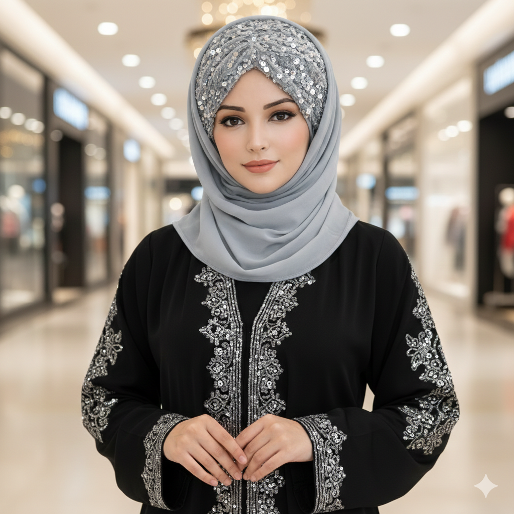 Shining Star Fancy Ready to Wear Hijab – Pearl Grey | Luxury Party & Formal Wear