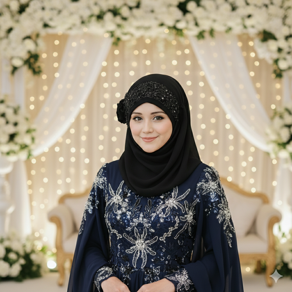 Noor-e-Elegance – Black Luxury Hijab (Party Wear Ready to Wear Hijab)