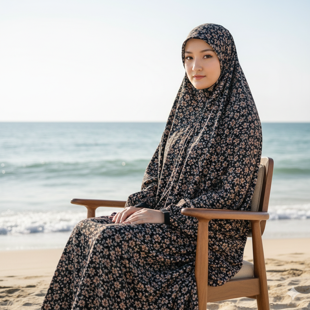 Stitched Namaz Chadar with Sleeves – Breathable Swiss Cotton Muslim Prayer Chadar for Women & Girls (Random Print)