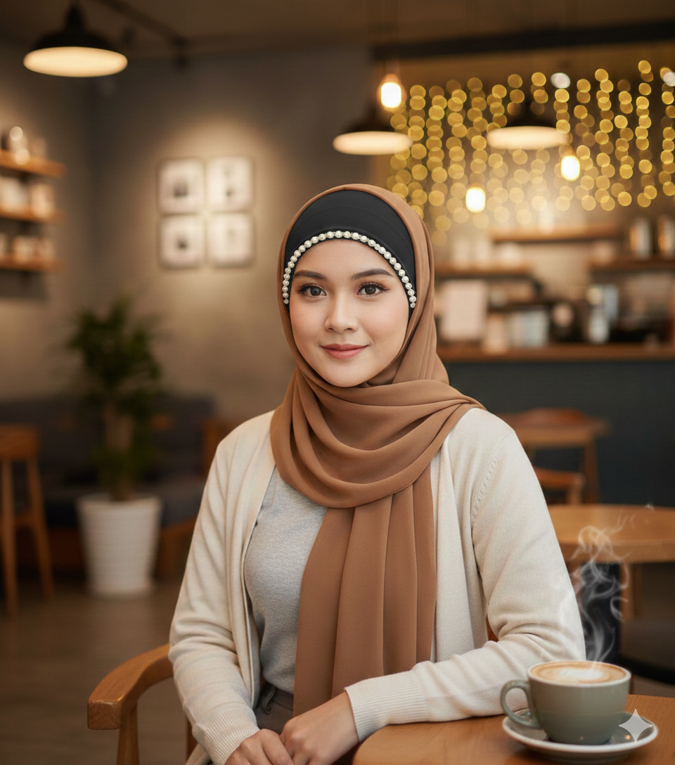 PARTY WEAR INNER PEARL FANCY HIJAB CAP FOR WOMEN & GIRLS BLACK COLOR