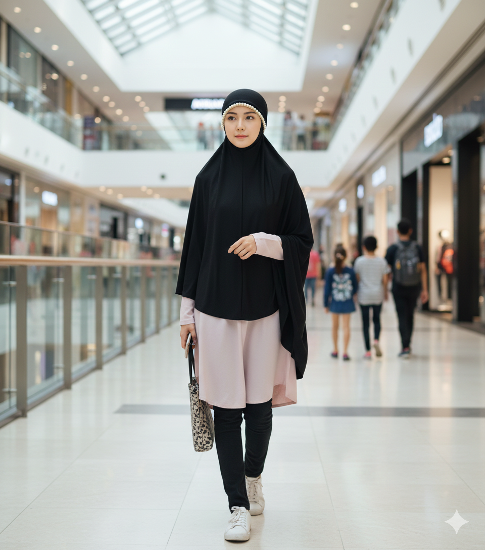 PARTY WEAR INNER PEARL FANCY HIJAB CAP FOR WOMEN & GIRLS BLACK COLOR