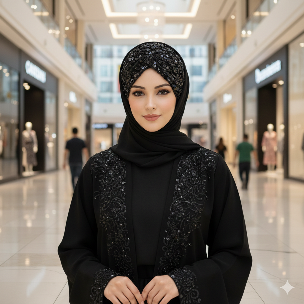 Shining Star Fancy Ready-to-Wear Hijab Perfect for Wedding & Party Wear (Black Color)