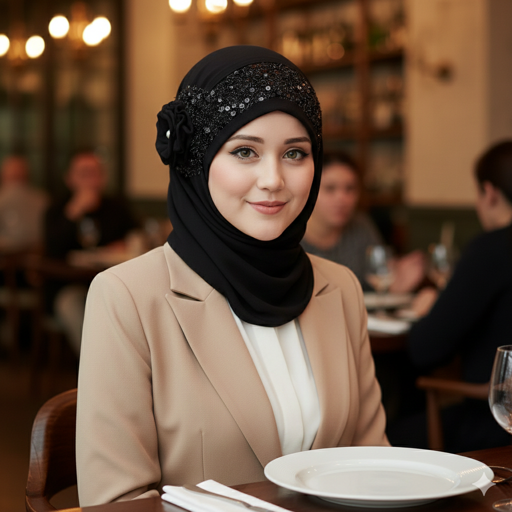 Noor-e-Elegance – Black Luxury Hijab (Party Wear Ready to Wear Hijab)