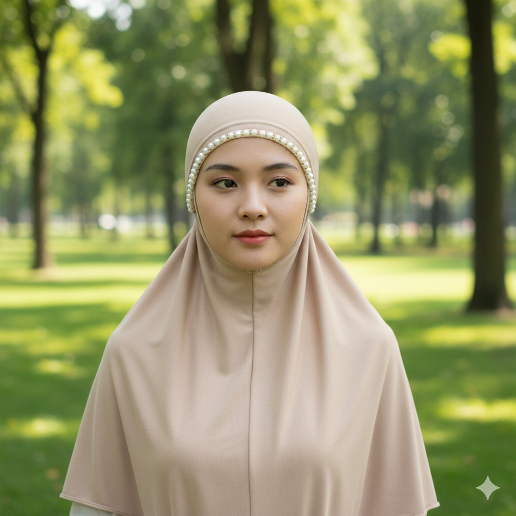 PARTY WEAR INNER PEARL FANCY HIJAB CAP FOR WOMEN & GIRLS, SKIN (BEIGE) COLOR