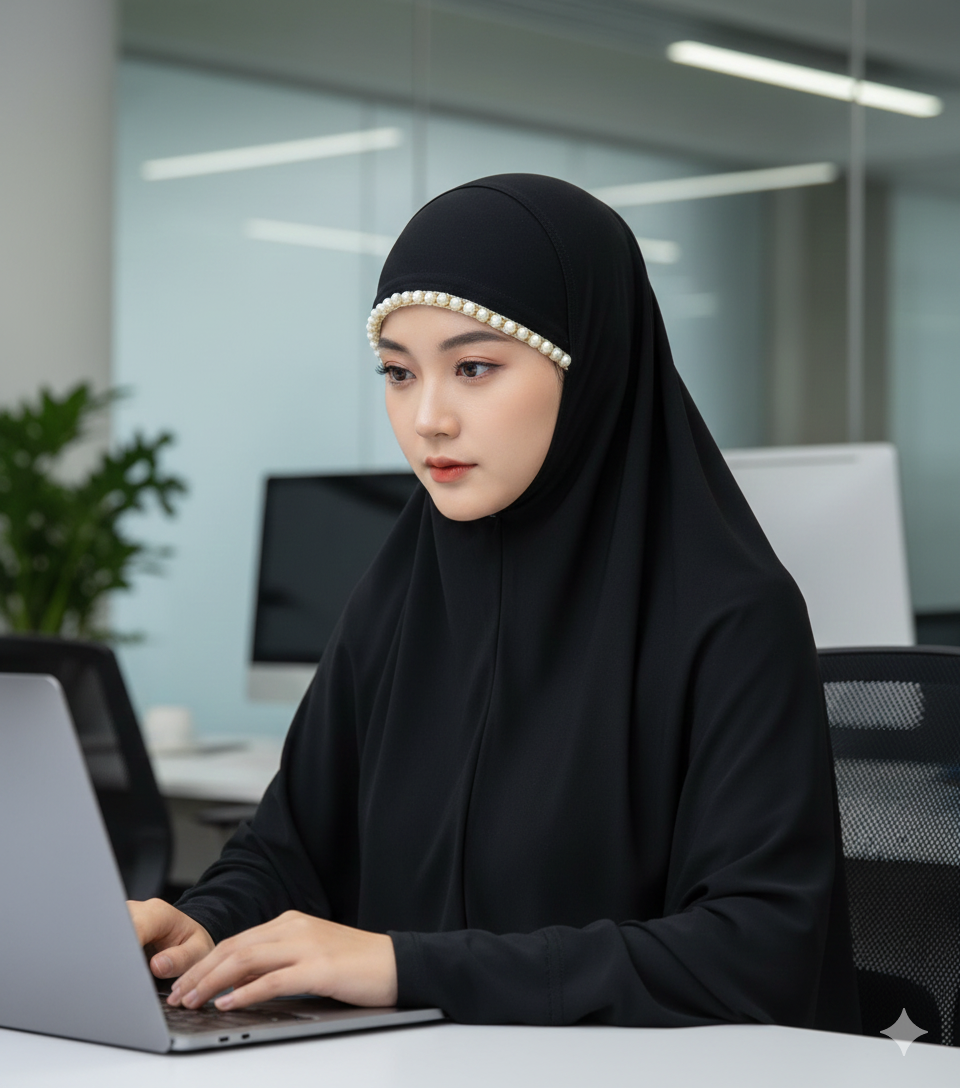 PARTY WEAR INNER PEARL FANCY HIJAB CAP FOR WOMEN & GIRLS BLACK COLOR