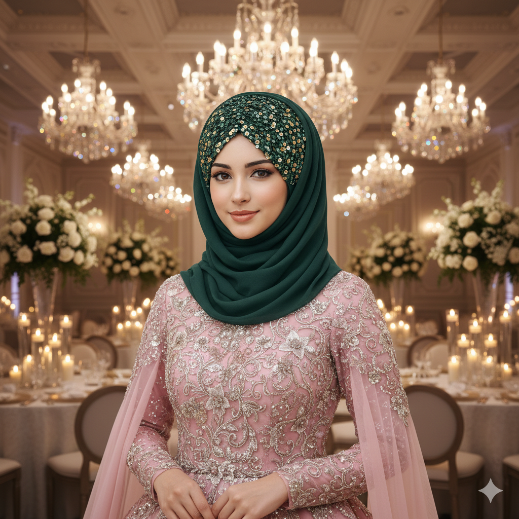 Shining Star Fancy Ready to Wear Hijab – Emerald Green | Luxury Wedding Wear