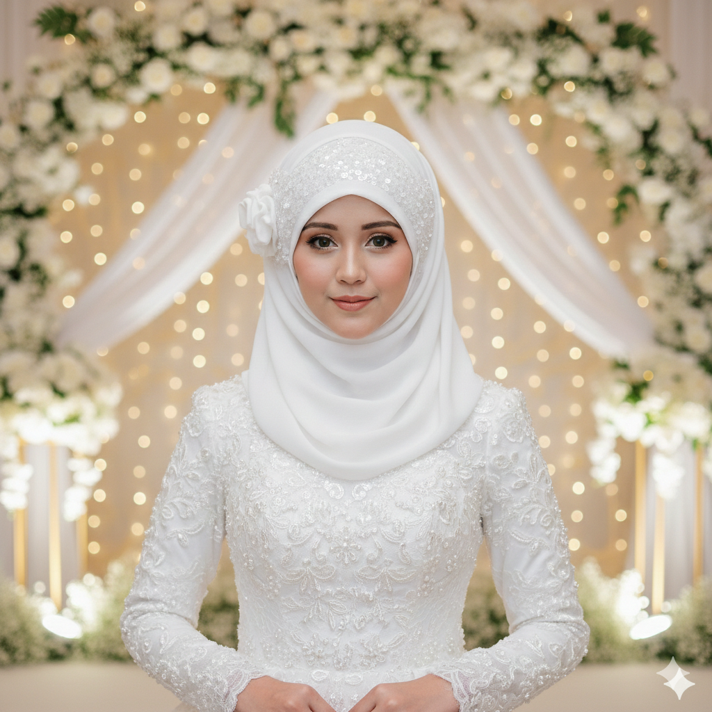 Noor-e-Elegance – Pure White Luxury Hijab (Party Wear Ready to Wear Hijab)