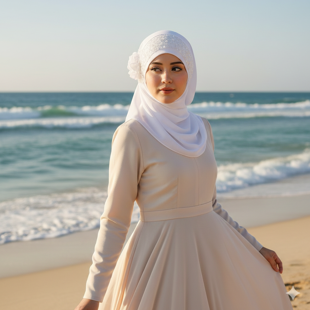 Noor-e-Elegance – Pure White Luxury Hijab (Party Wear Ready to Wear Hijab)