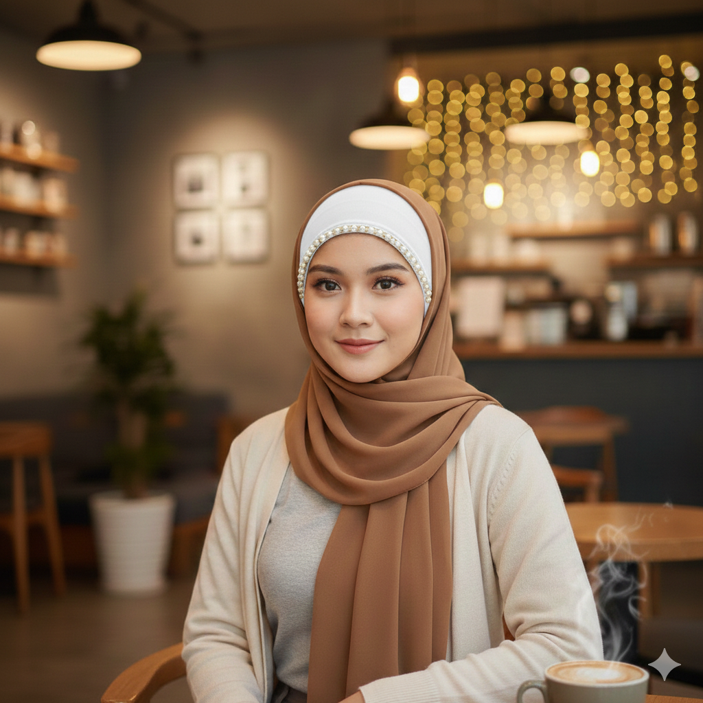 PARTY WEAR INNER PEARL FANCY HIJAB CAP FOR WOMEN & GIRLS( WHITE COLOR)