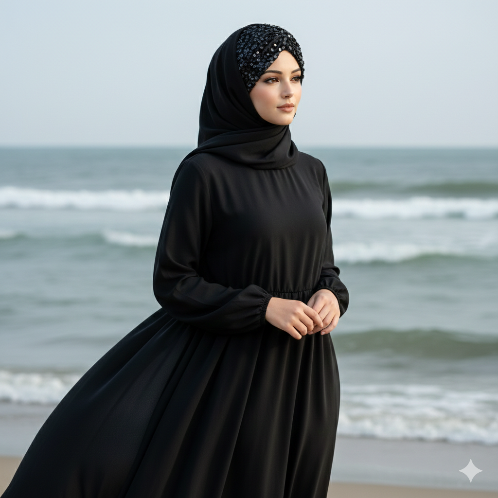 Shining Star Fancy Ready-to-Wear Hijab Perfect for Wedding & Party Wear (Black Color)