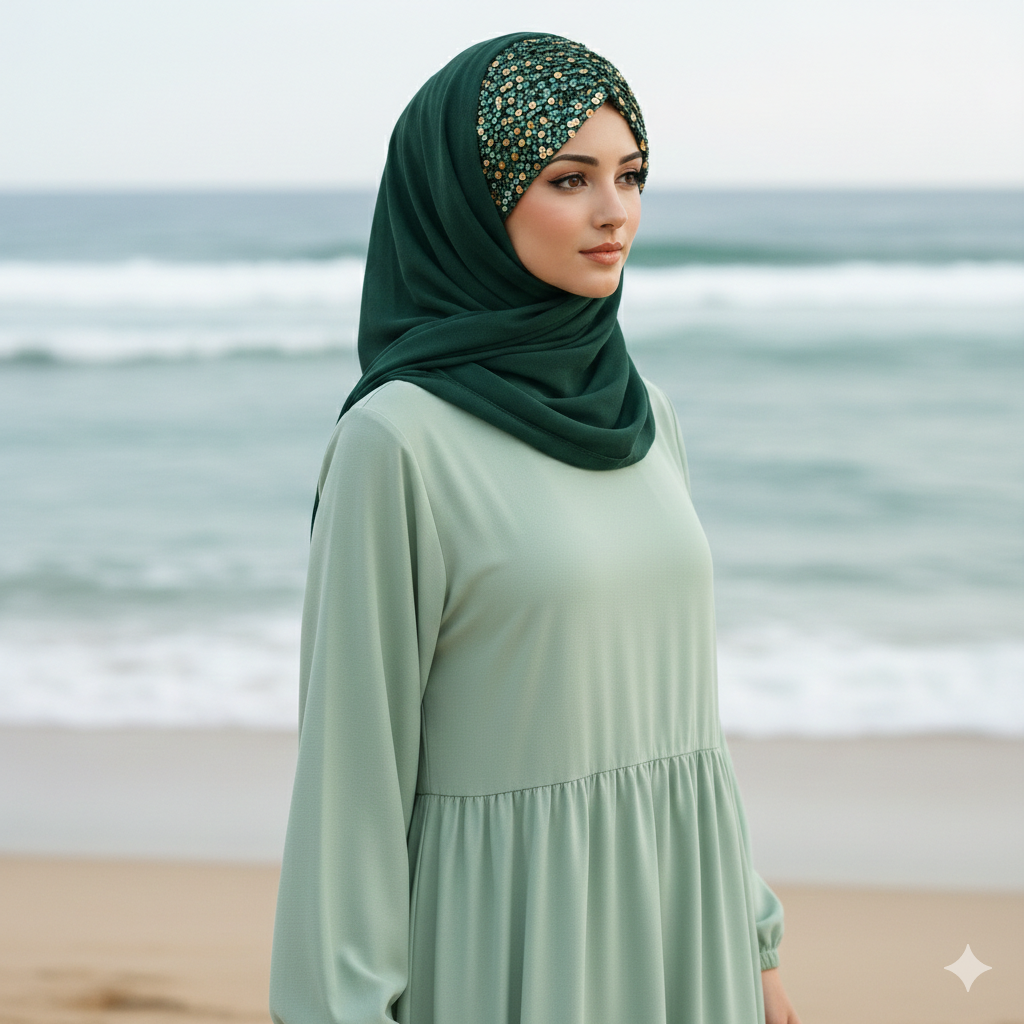 Shining Star Fancy Ready to Wear Hijab – Emerald Green | Luxury Wedding Wear