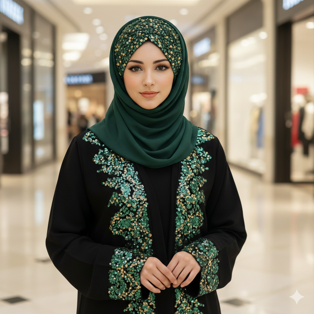 Shining Star Fancy Ready to Wear Hijab – Emerald Green | Luxury Wedding Wear