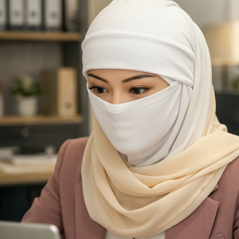 Premium White Ninja Niqab Hijab Cap Full Head Cover Ninja Niqab Cap