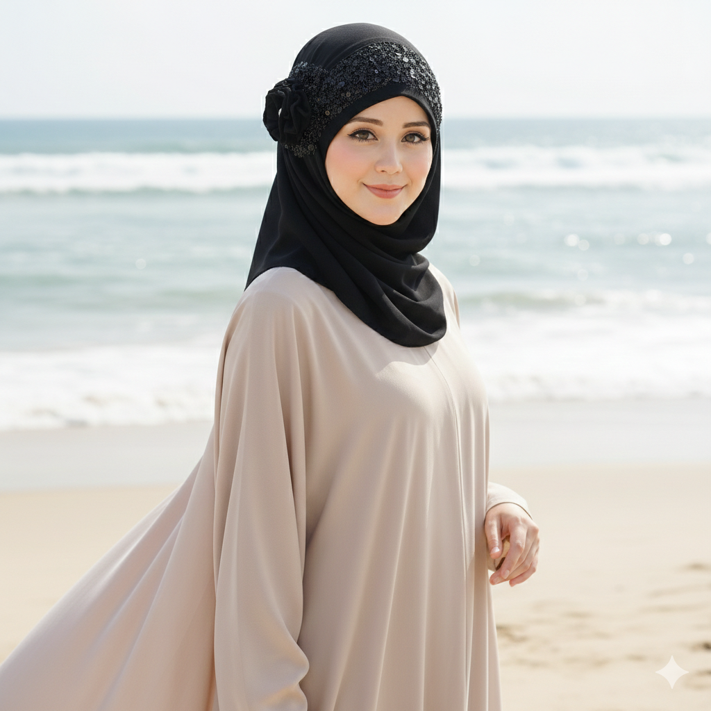 Noor-e-Elegance – Black Luxury Hijab (Party Wear Ready to Wear Hijab)