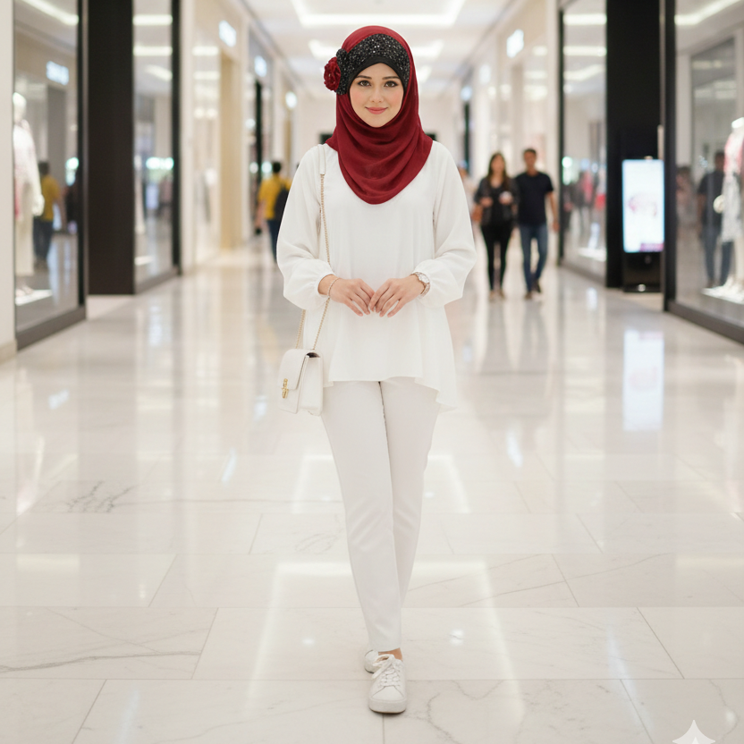 Noor-e-Elegance – Royal Maroon Luxury Hijab (Party Wear Ready to Wear Hijab)