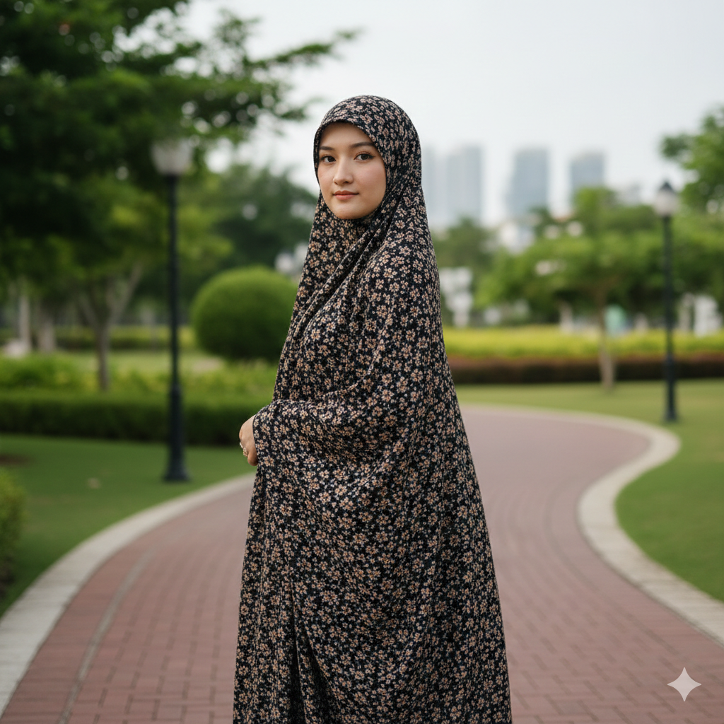 Stitched Namaz Chadar with Sleeves – Breathable Swiss Cotton Muslim Prayer Chadar for Women & Girls (Random Print)