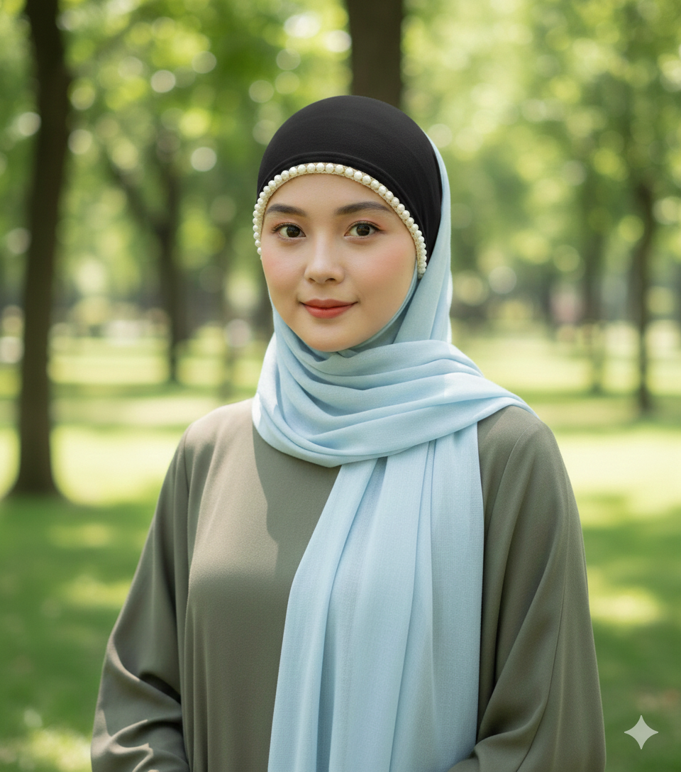 PARTY WEAR INNER PEARL FANCY HIJAB CAP FOR WOMEN & GIRLS BLACK COLOR