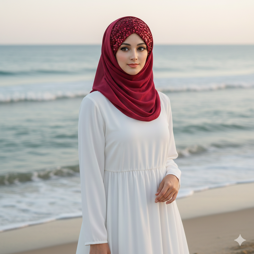 Shining Star Fancy Ready to Wear Hijab – Classic Wine Maroon | Luxury Wedding & Party Wear