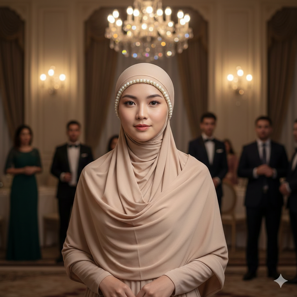 PARTY WEAR INNER PEARL FANCY HIJAB CAP FOR WOMEN & GIRLS, SKIN (BEIGE) COLOR