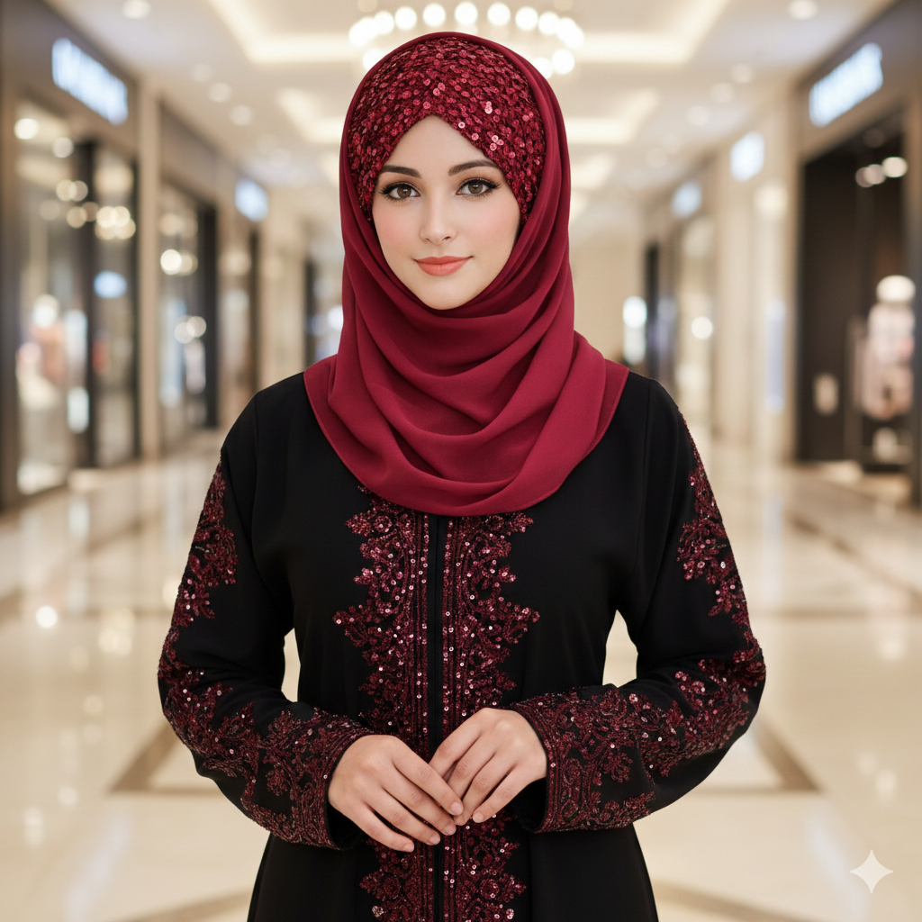 Shining Star Fancy Ready to Wear Hijab – Classic Wine Maroon | Luxury Wedding & Party Wear
