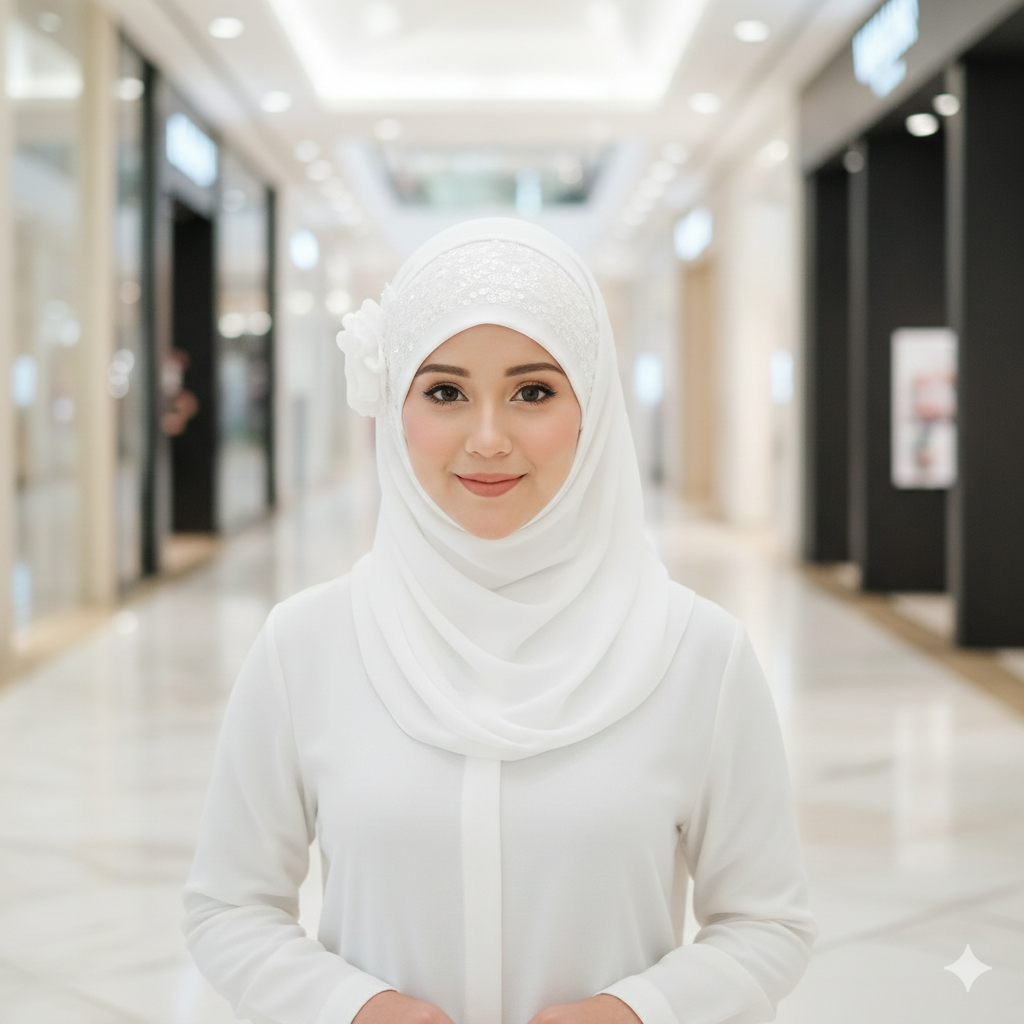 Noor-e-Elegance – Pure White Luxury Hijab (Party Wear Ready to Wear Hijab)