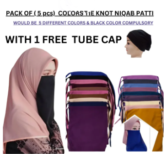 Pack of 5 Colors Tie-Knot Niqab Patti (with 1 Free Tube Cap)