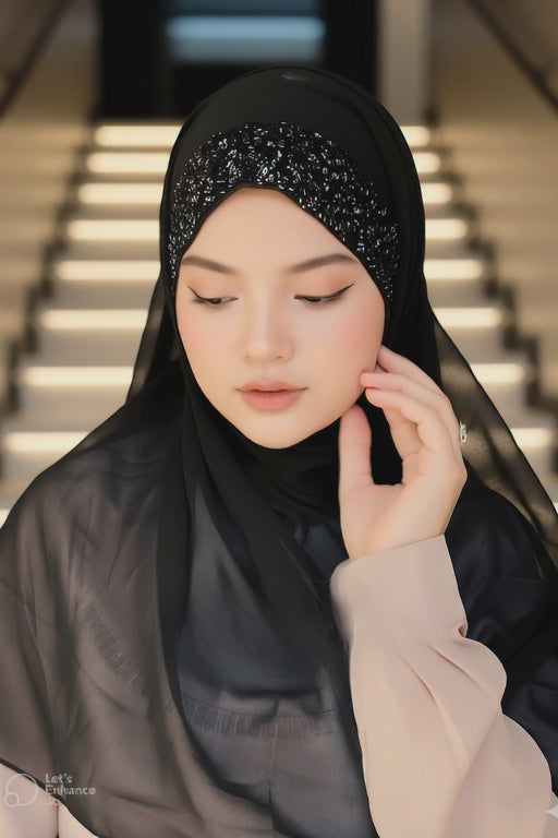 Instant Chiffon Hijab with Attached Under Cap – Party & Event Ready Modest Wear