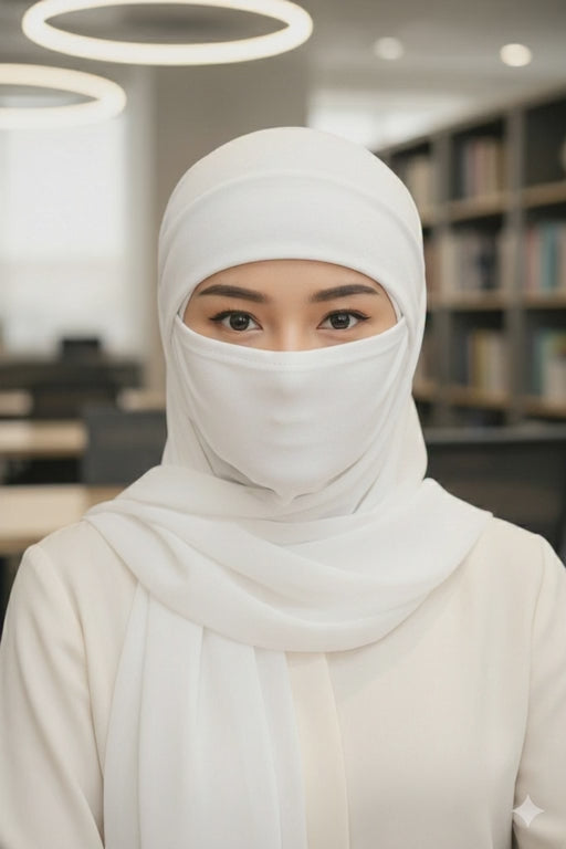 Premium White Ninja Niqab Hijab Cap Full Head Cover Ninja Niqab Cap