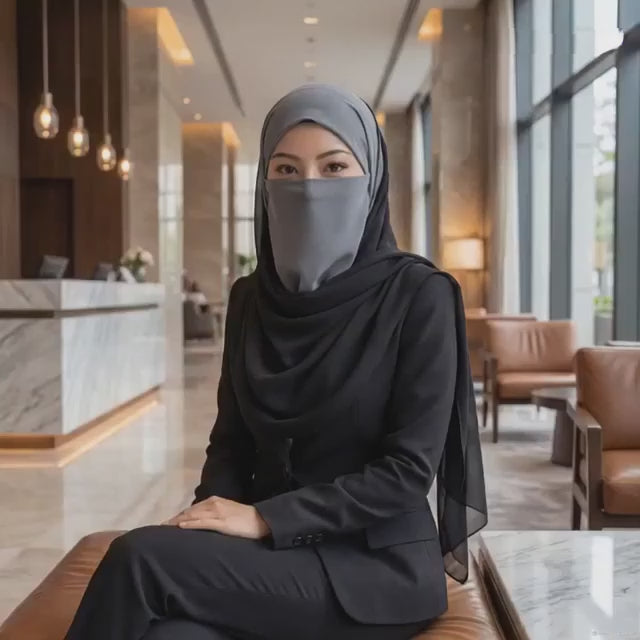 Premium Grey Ninja Niqab Hijab Cap Full Cover Ninja Niqab Cap