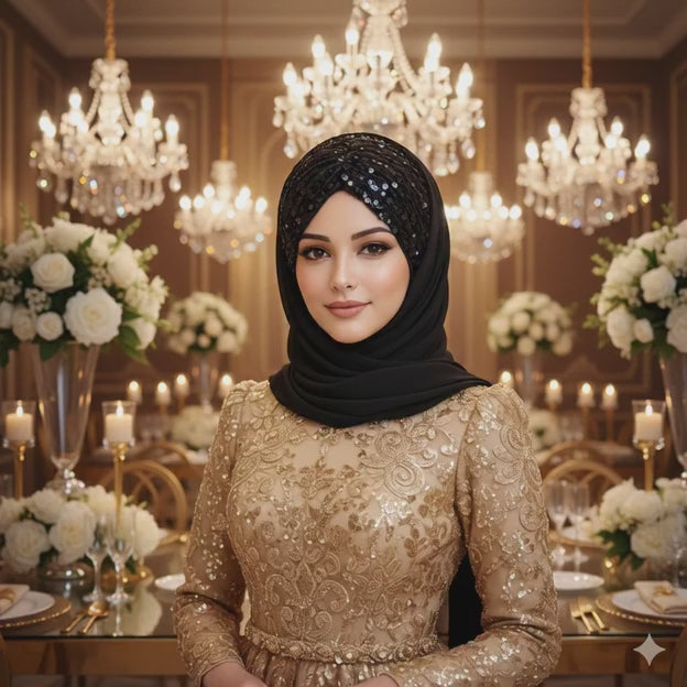 Shining Star Fancy Ready-to-Wear Hijab Perfect for Wedding & Party Wear (Black Color)